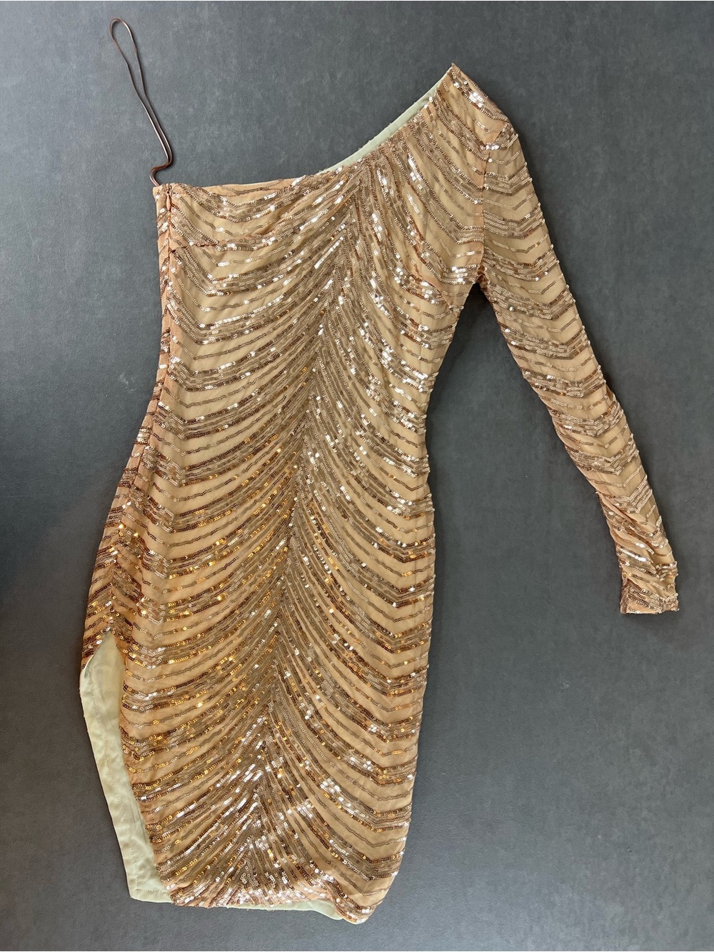 Fashion Nova One-Shoulder Sequin Dress in Gold